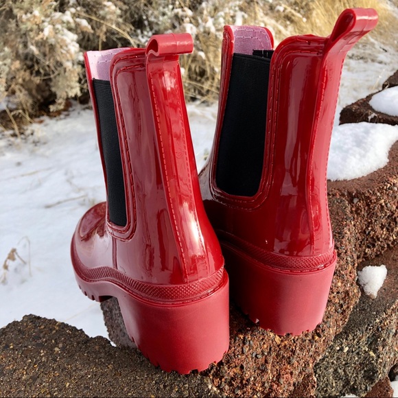 LAST PAIR! New! Red Rain Boots with Block Heel - Picture 8 of 8